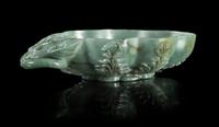 A Mughal Style Spinach Jade Dish Length 8 inches.