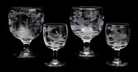A Set of Etched Glass Stemware Height of tallest 8 inches. — 19TH/20TH CENTURY