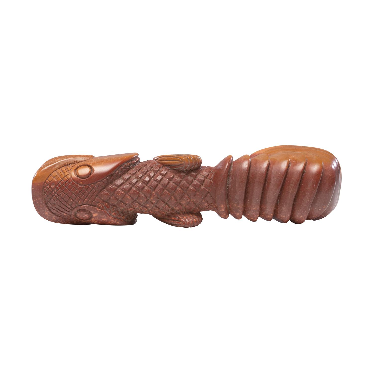 Western Great Lakes Catlinite Bowl, Metamorphosing Fish