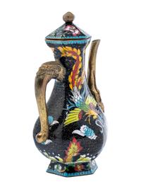 A Set of Eight Chinese Cloisonné Enamel 'Dragon and Phoenix' Wine Ewer and Cups