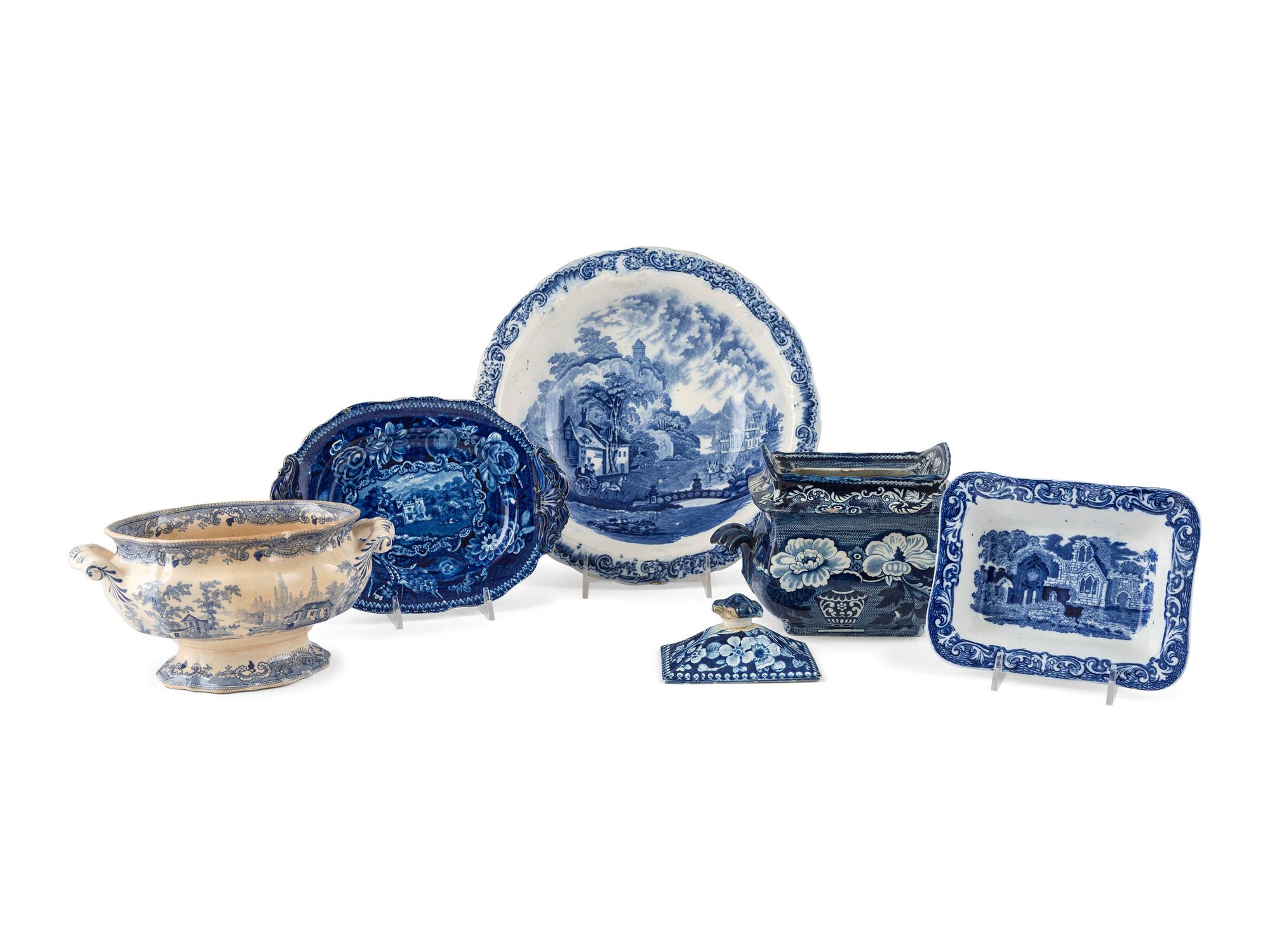 A Group of Blue and White Staffordshire Tableware