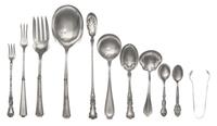 A Collection of American Silver Flatware, Various Makers, comprising: 6 soup spoons 11 demitasse spoons 5 cocktail forks 8 serving item