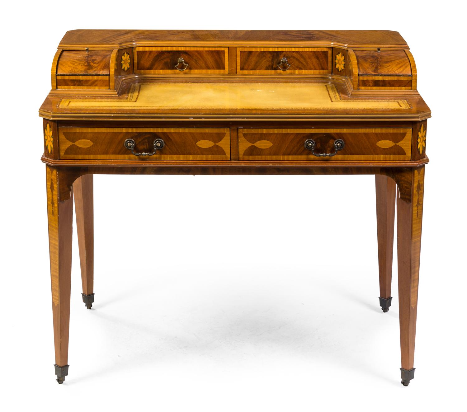 An Edwardian Satinwood Lady's Carlton House Desk, Height 35 1/2 x width 39 1/2 x depth 23 1/2 inches.