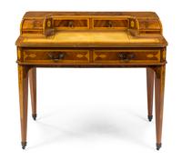 An Edwardian Satinwood Lady's Carlton House Desk, Height 35 1/2 x width 39 1/2 x depth 23 1/2 inches.