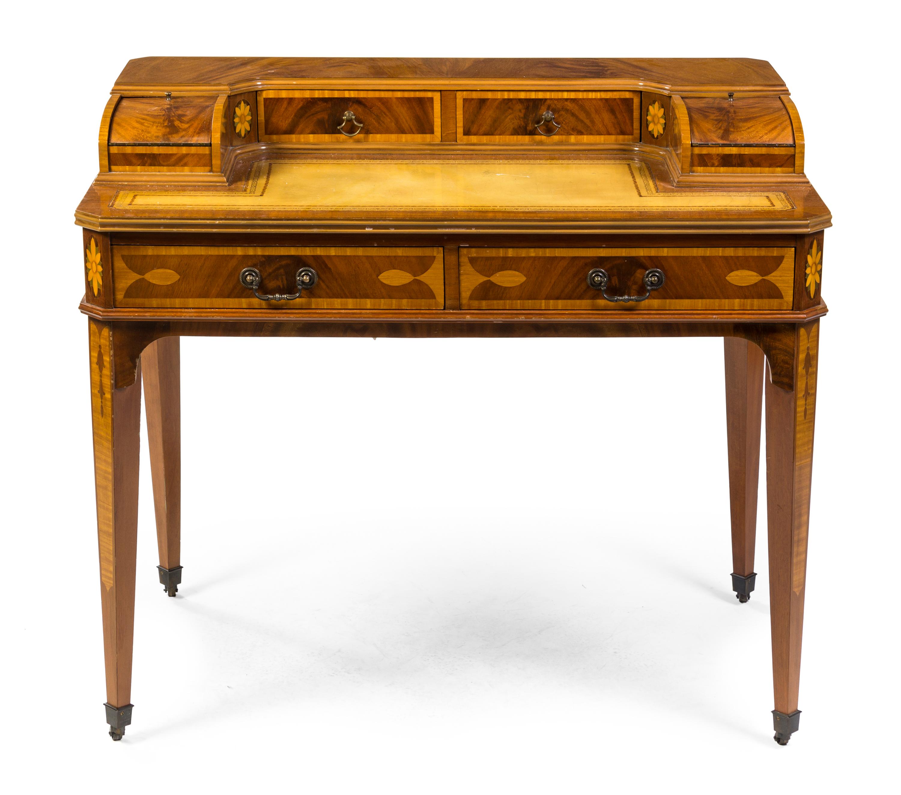 An Edwardian Satinwood Lady's Carlton House Desk, Height 35 1/2 x width 39 1/2 x depth 23 1/2 inches.