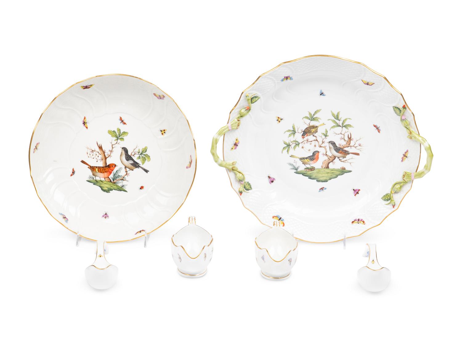 A Collection of Herend Rothschild Bird Porcelain Serving Pieces