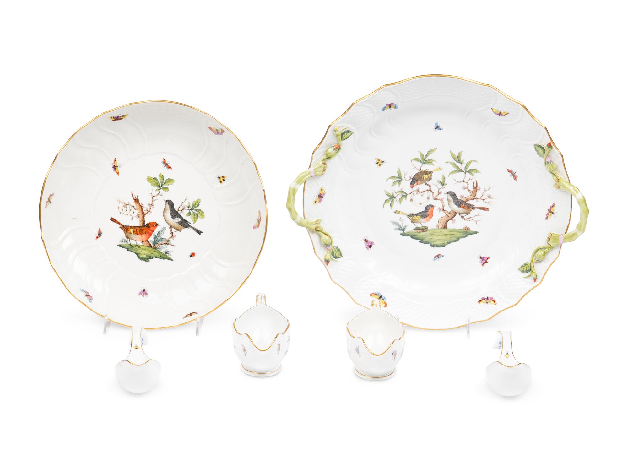A Collection of Herend Rothschild Bird Porcelain Serving Pieces
