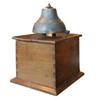 A Bronze Time Clock Bell on Wood Base 11.5" W x 11.5" D x 18" H — Italy