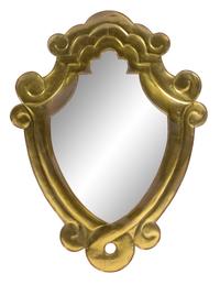 A Cartouche-Form Brass Mirror Height 35 x width 25 inches. — 20TH CENTURY