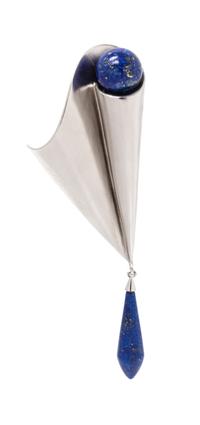 A Sterling Silver and Lapis Lazuli Brooch, Erte, 13.80 dwts.