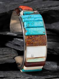 Silver and Cobblestone Inlay Cuff Bracelet