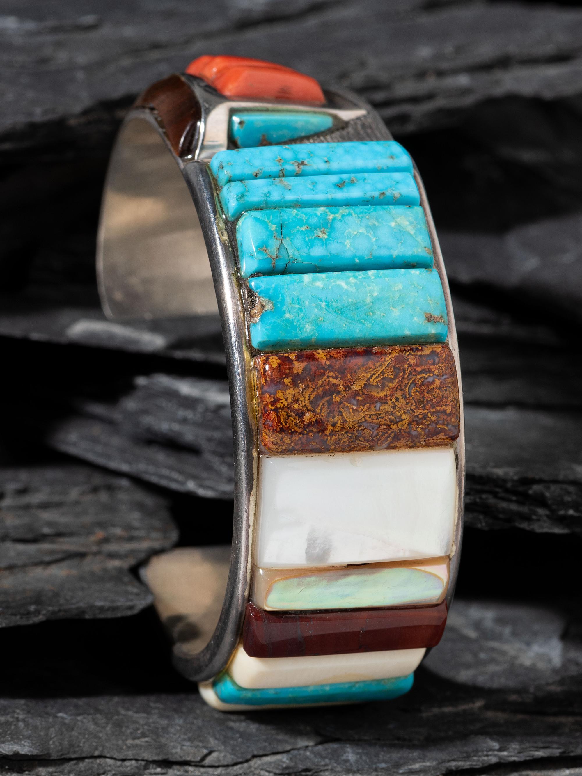 Silver and Cobblestone Inlay Cuff Bracelet