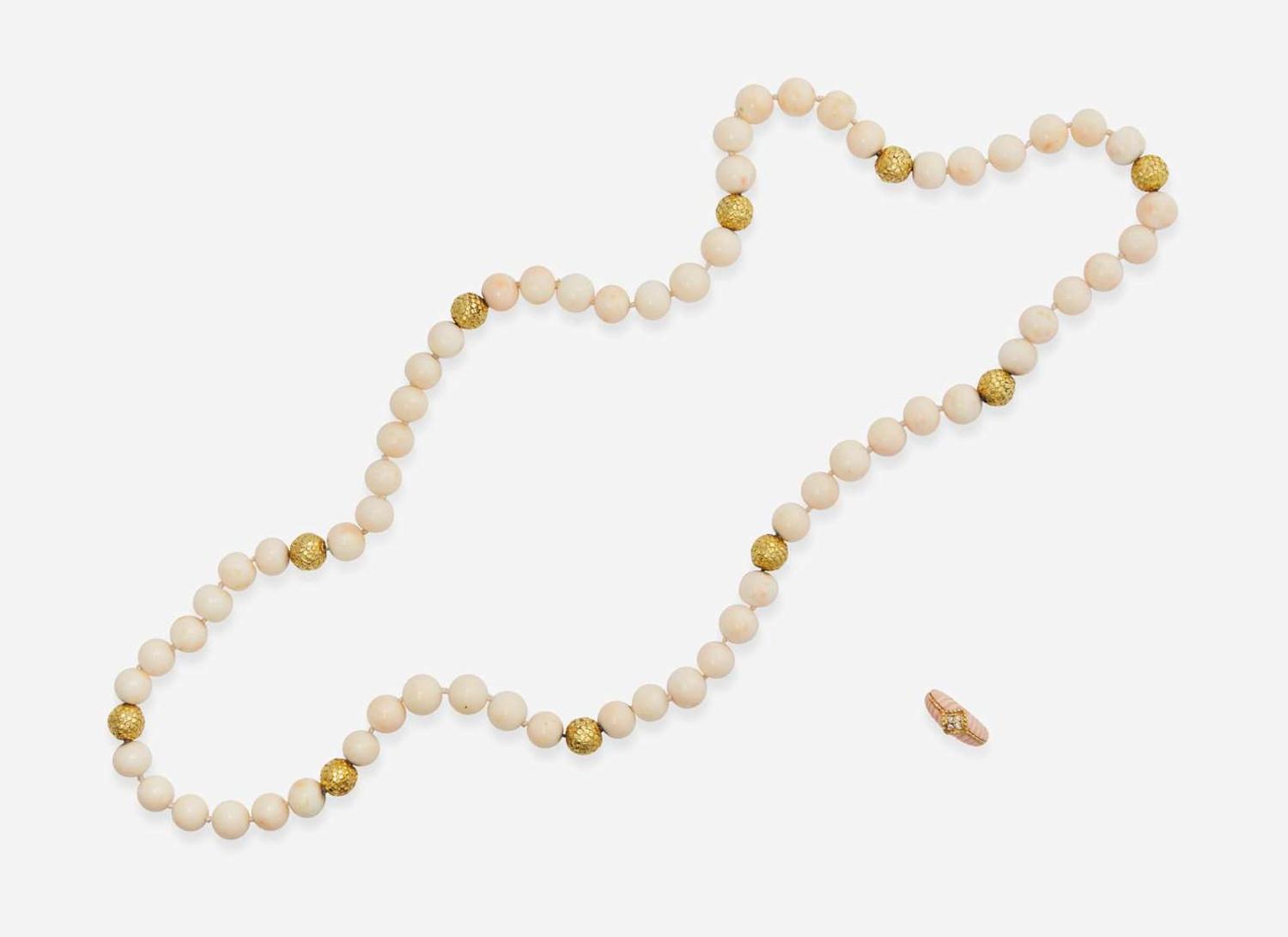 An 18K Yellow Gold and Coral Necklace and Matching Ring