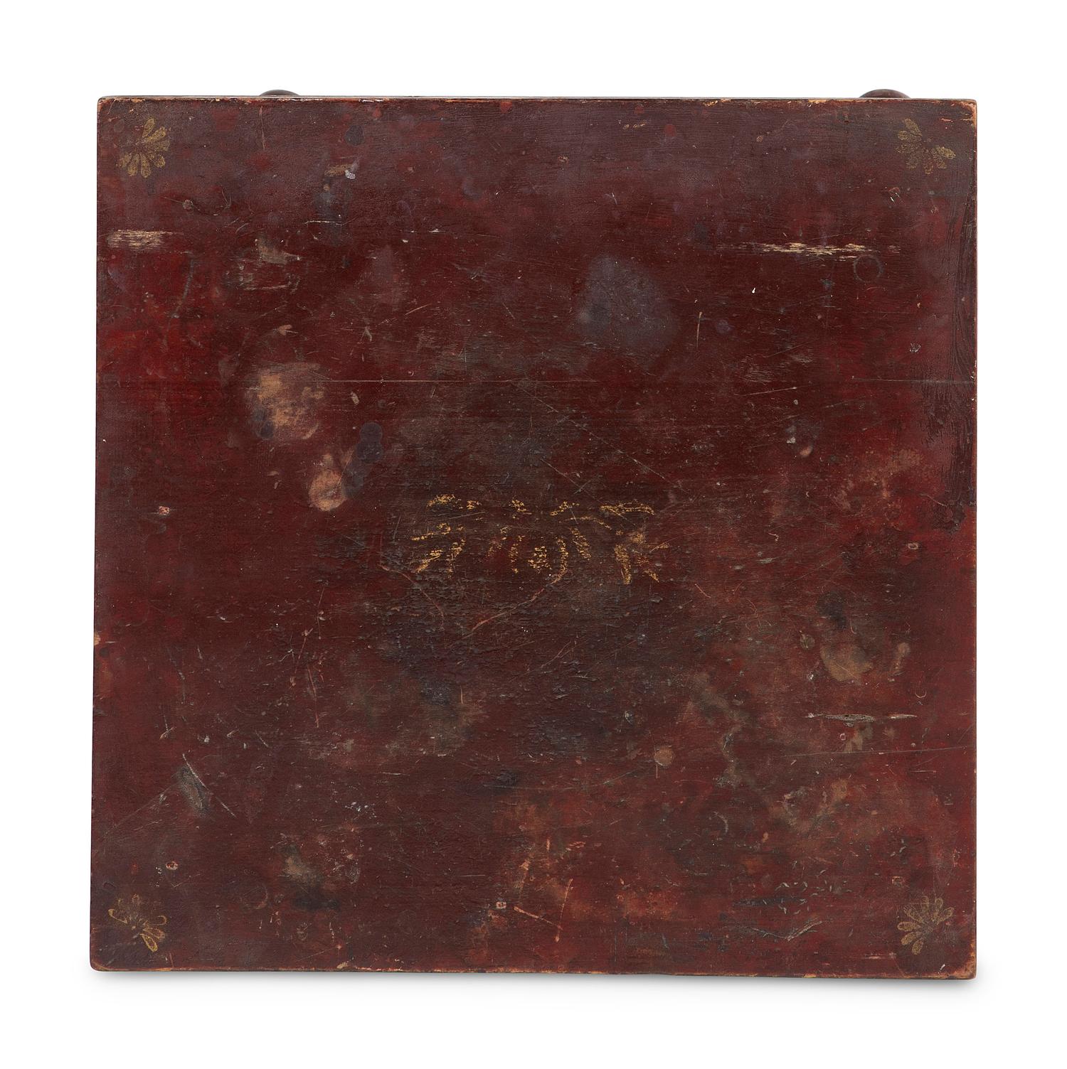 A Classical Red Paint and Gilt Stencil Decorated Cherrywood Side Table