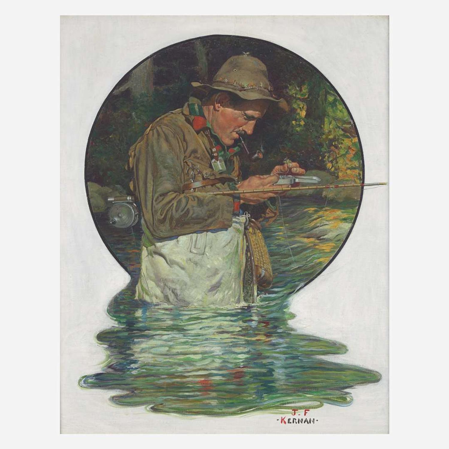 Joseph F. Kernan (American, 1878–1958) Tying on a Fly (Saturday Evening Post Cover)