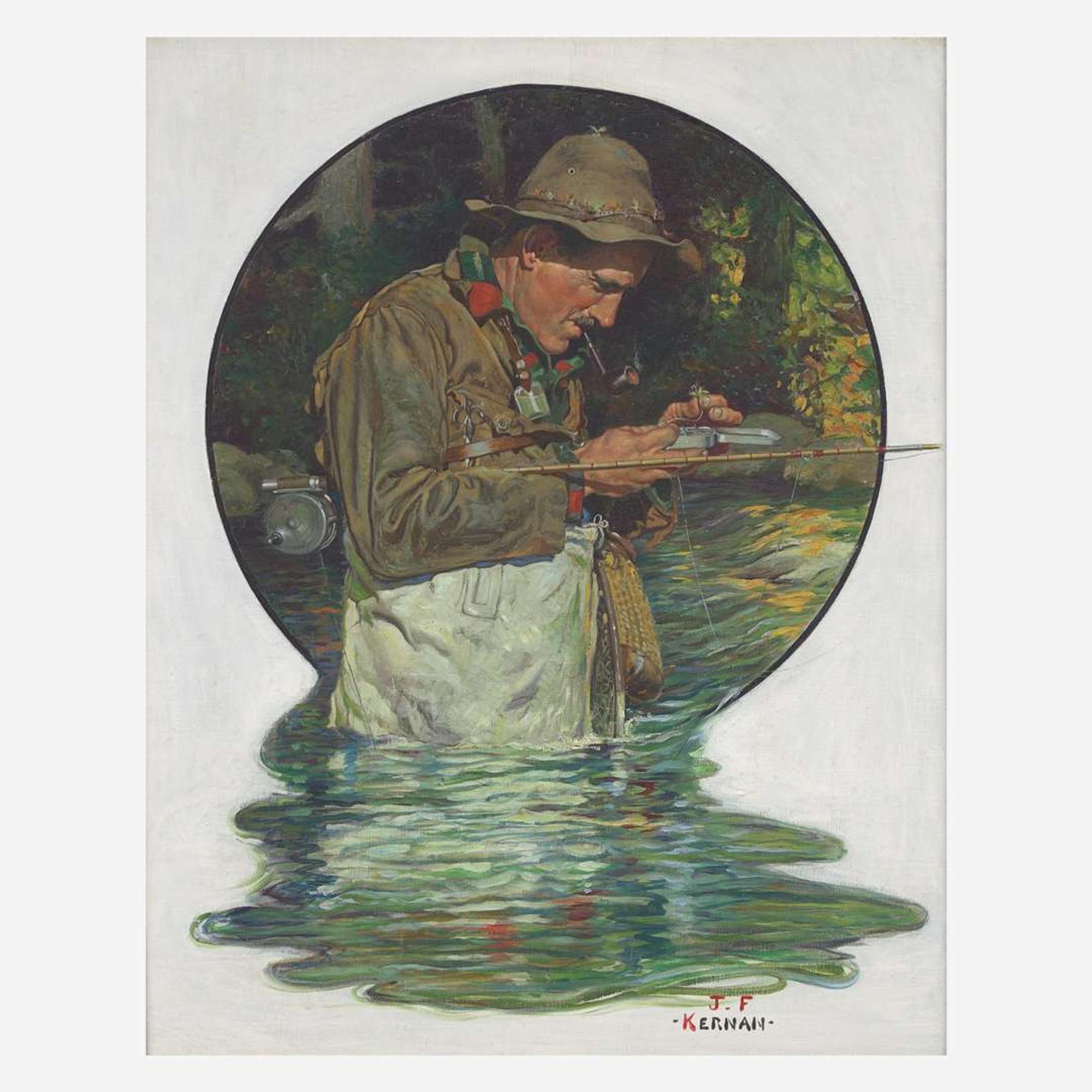 Joseph F. Kernan (American, 1878–1958) Tying on a Fly (Saturday Evening Post Cover)