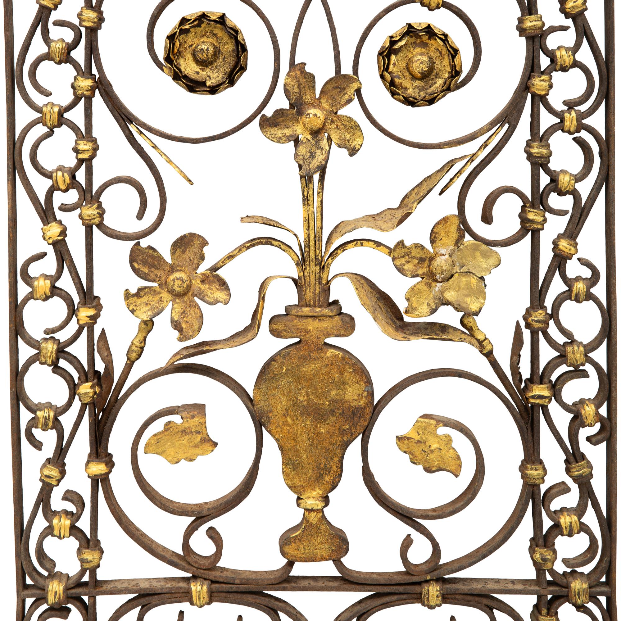 Three Spanish Parcel Gilt Wrought Iron Architectural Panels