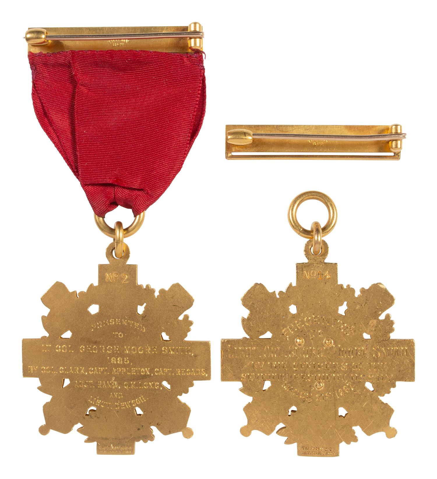 [CIVIL WAR]. Two 22K gold, Tiffany & Co. service medals presented to George Moore Smith, 7th New York State Militia.