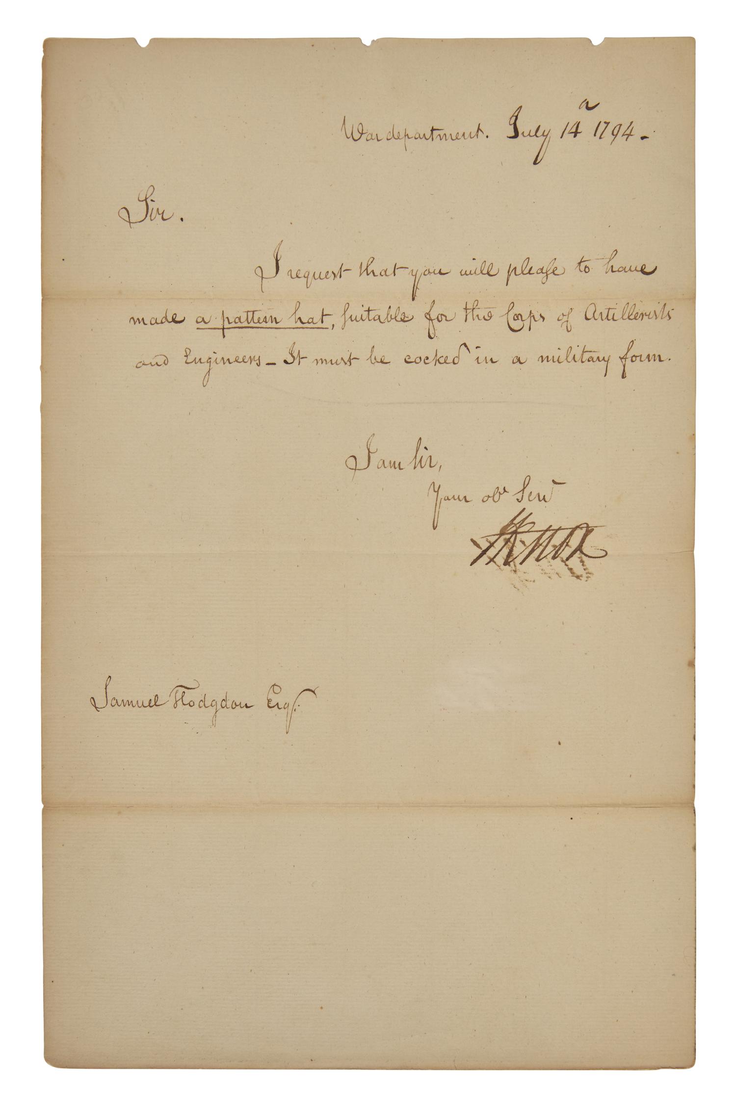 [Americana] Knox, Henry. Letter, signed