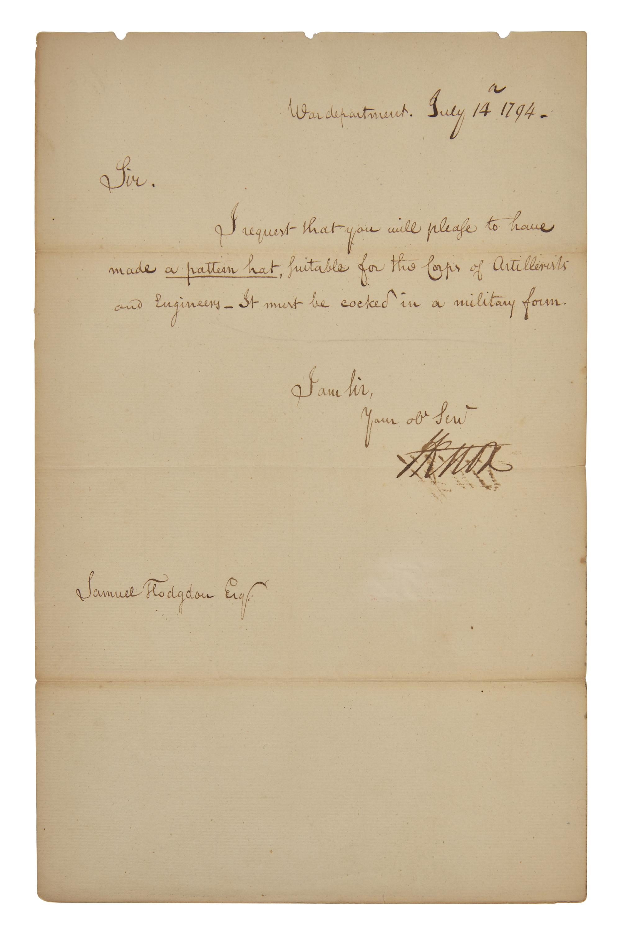 [Americana] Knox, Henry. Letter, signed