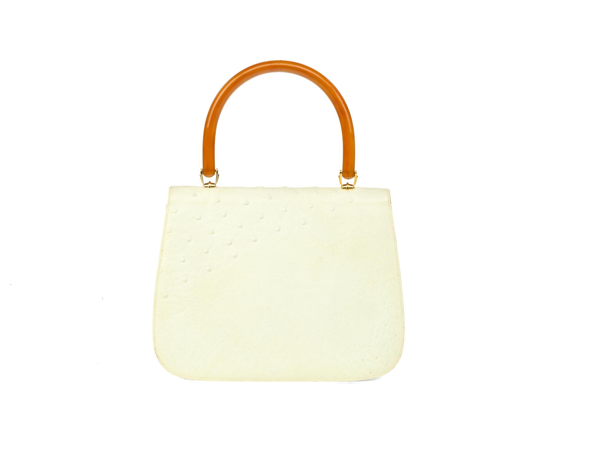 Gucci White Ostrich Handbag