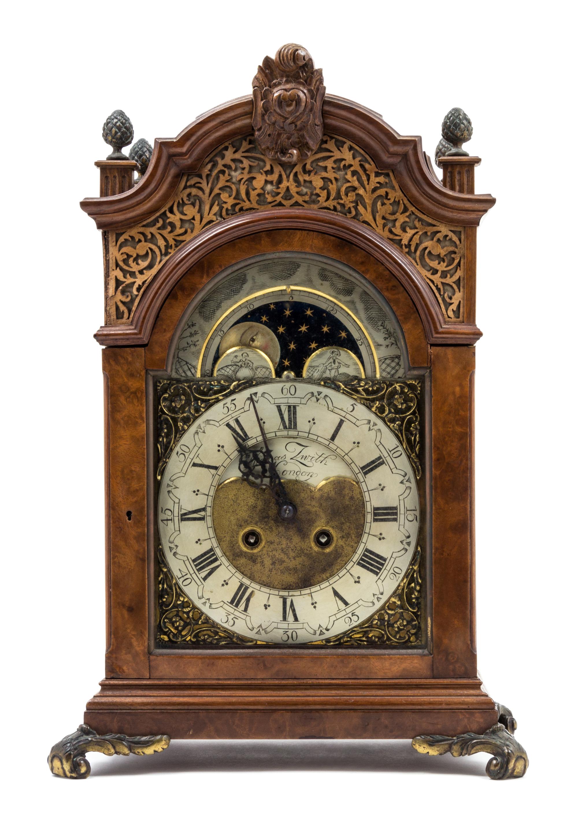 A George II Style Burlwood Bracket Clock Height 18 3/4 inches. — LATE 19TH CENTURY