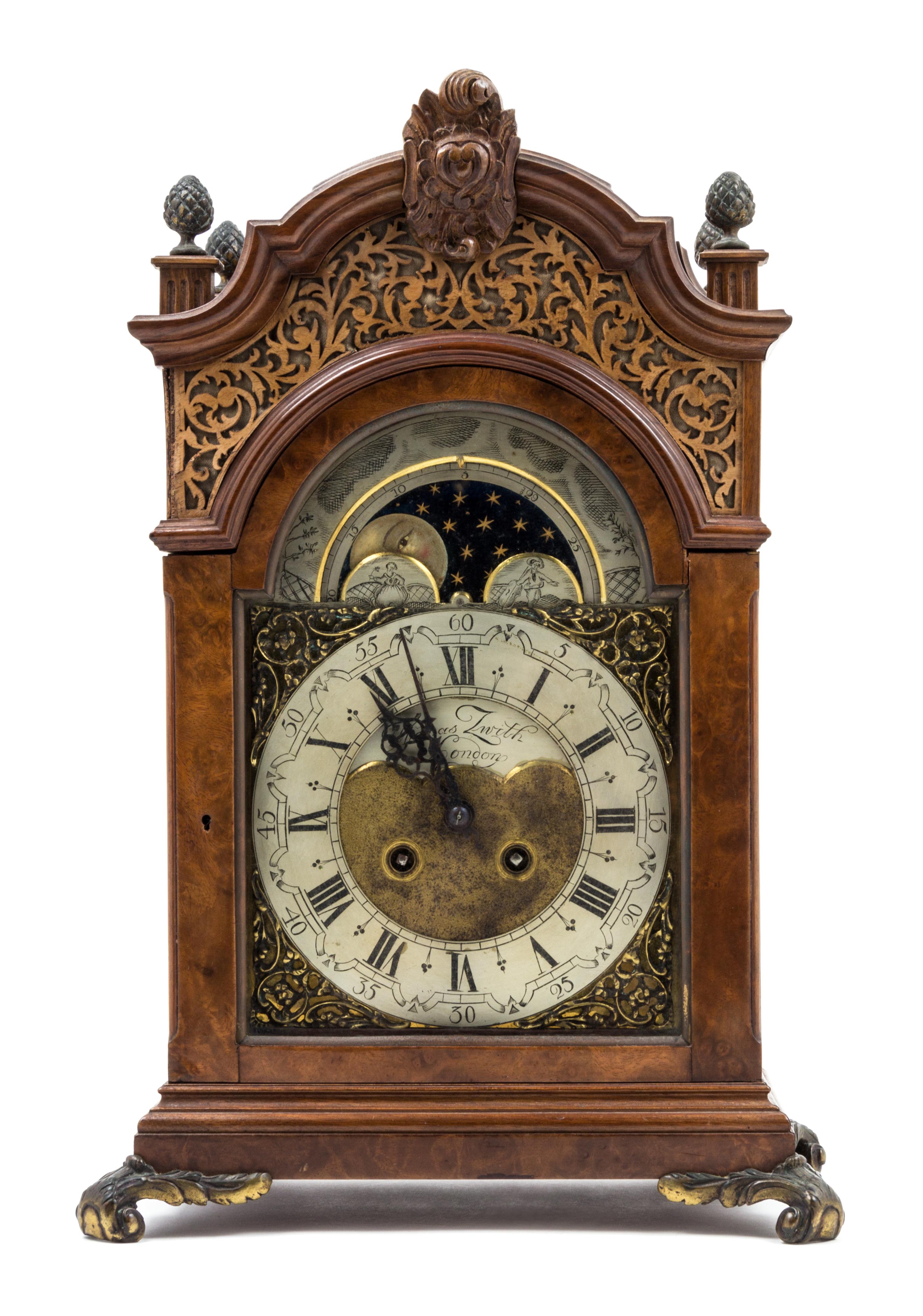 A George II Style Burlwood Bracket Clock Height 18 3/4 inches. — LATE 19TH CENTURY