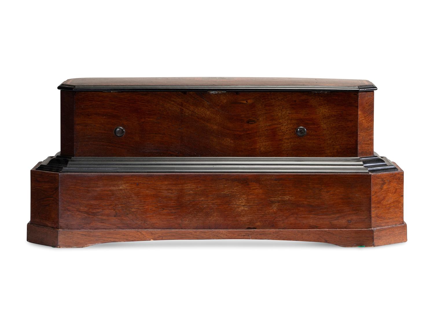A Swiss Inlaid Mahogany Three-Cylinder Music Box