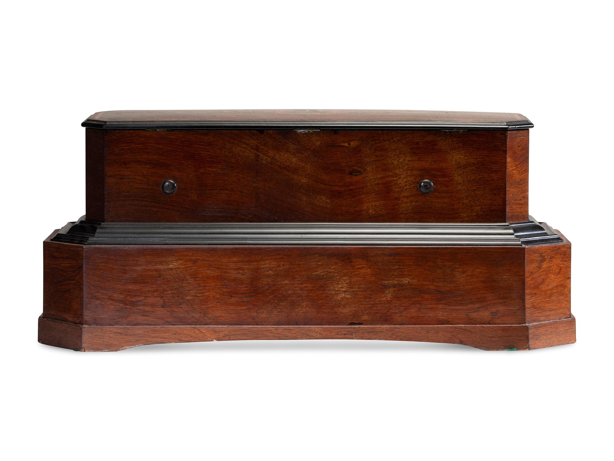 A Swiss Inlaid Mahogany Three-Cylinder Music Box