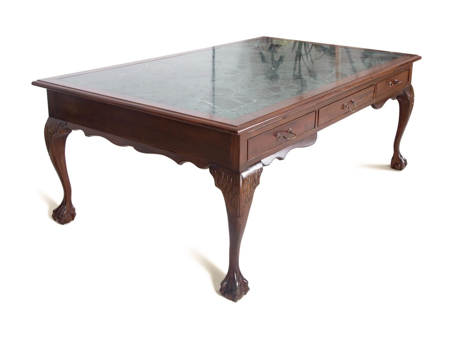 A Georgian Style Mahogany Partner's Desk with Inset Marble Top