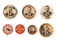 [ROOSEVELT, Theodore (1858-1919)]. A group of 8 items promoting Theodore Roosevelt, incl. campaign buttons and Second Progressive Convention program from Chicago, 1916.