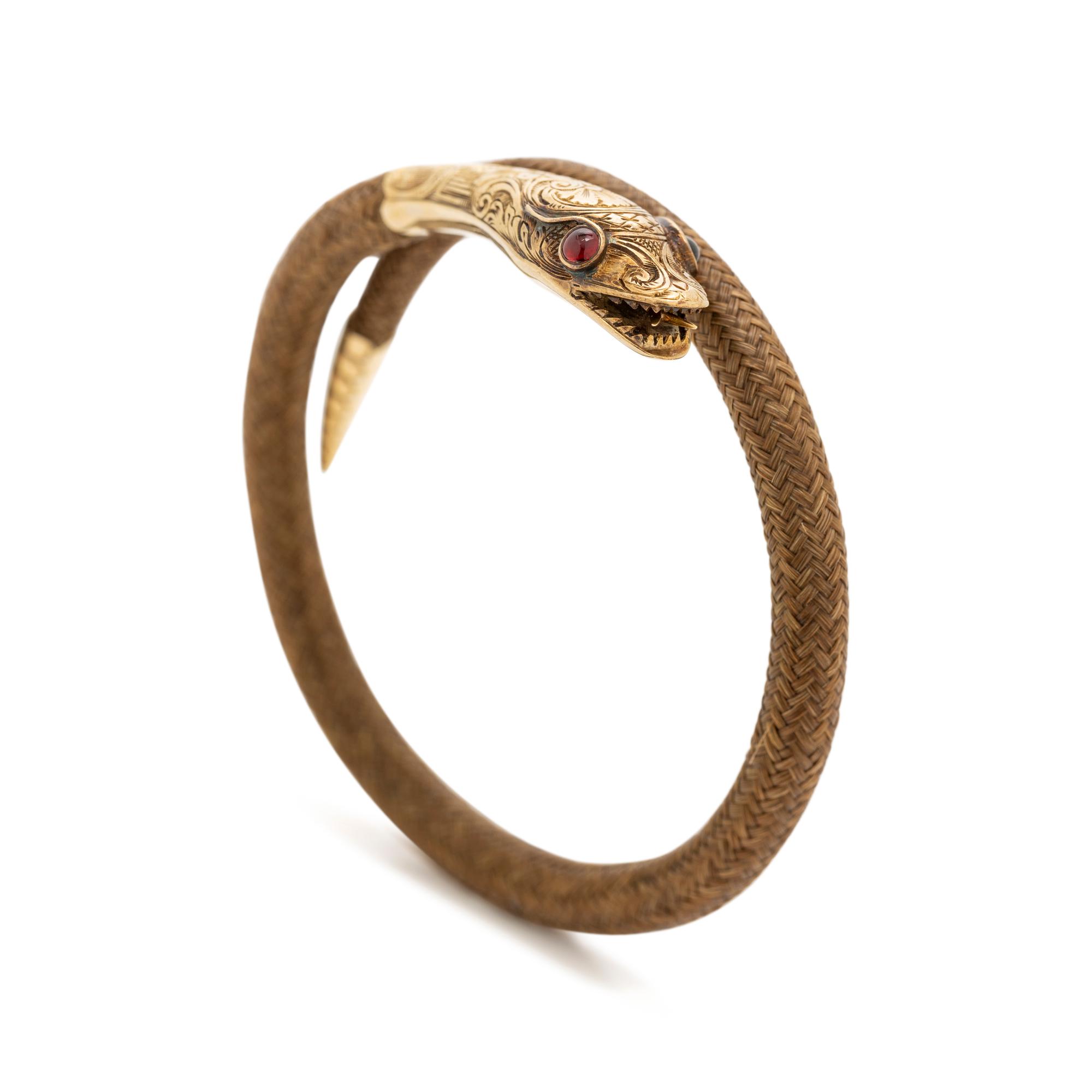 GEORGIAN, YELLOW GOLD AND WOVEN HAIR SNAKE BRACELET