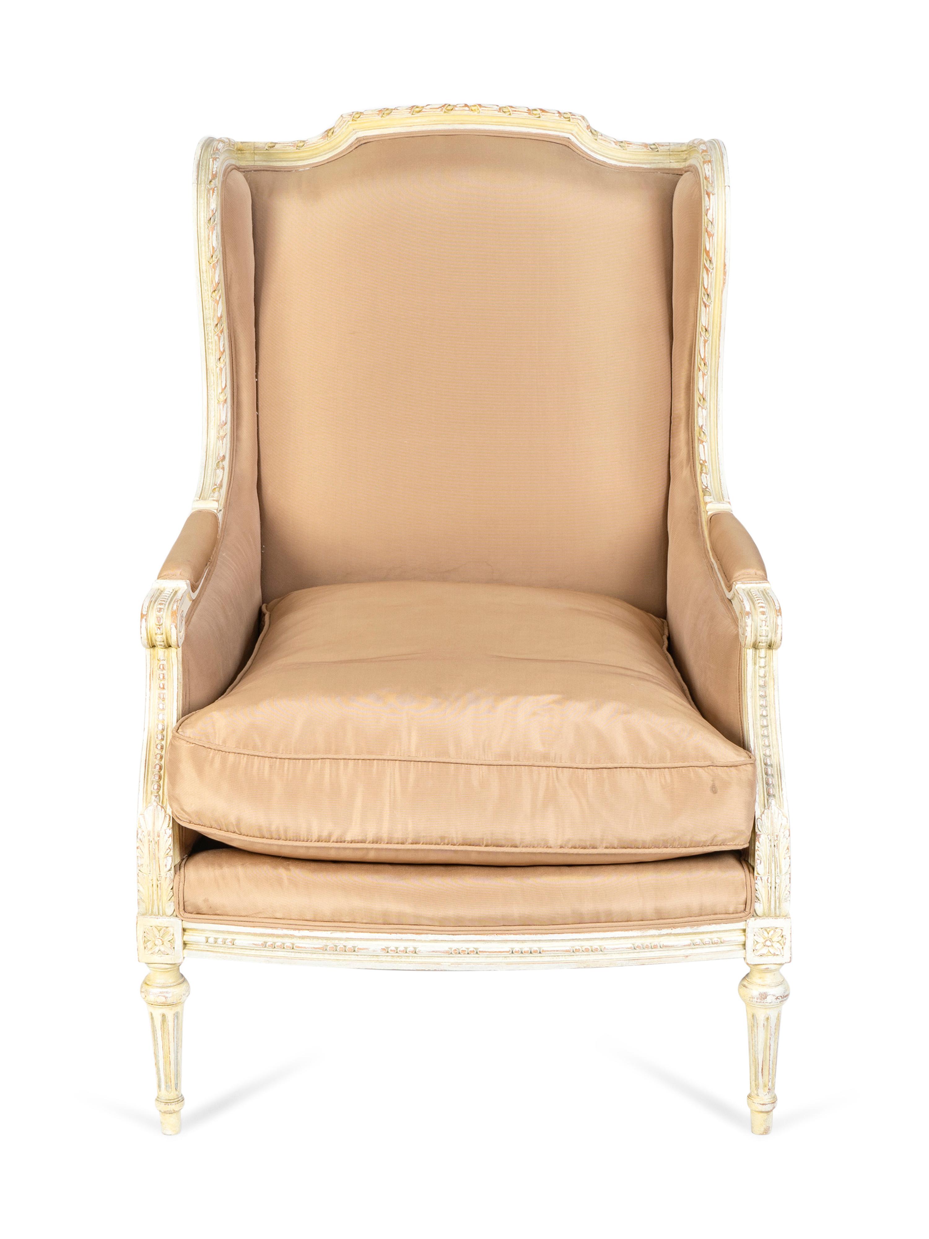 Two Louis XVI Style Painted Bergeres — 20TH CENTURY