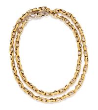 A 14 Karat Bicolor Gold and Diamond Link Necklace, 59.15 dwts.