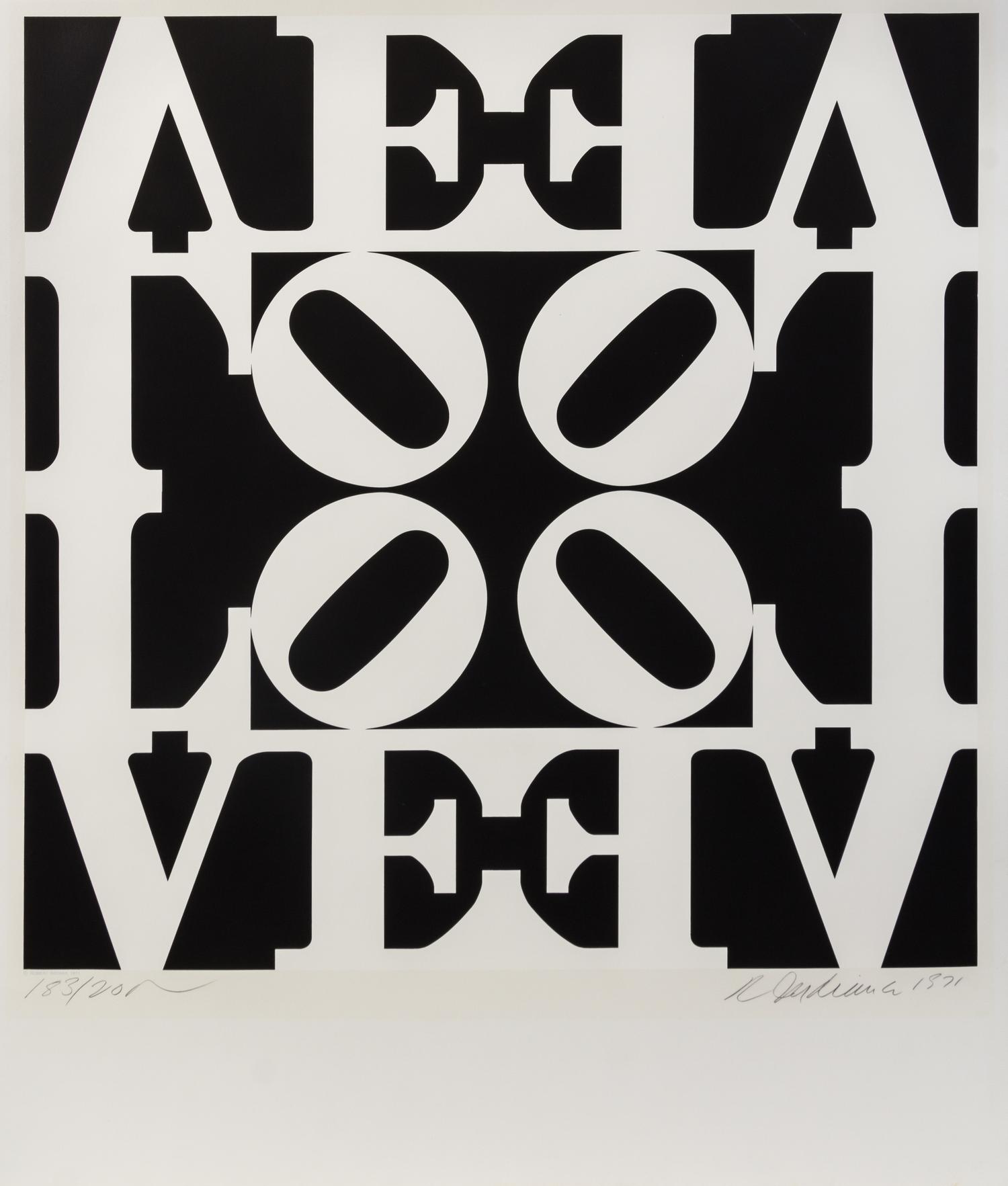 Robert Indiana, (American, b. 1928), Black and White Love (title page from Decade), 1971