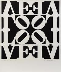 Robert Indiana, (American, b. 1928), Black and White Love (title page from Decade), 1971