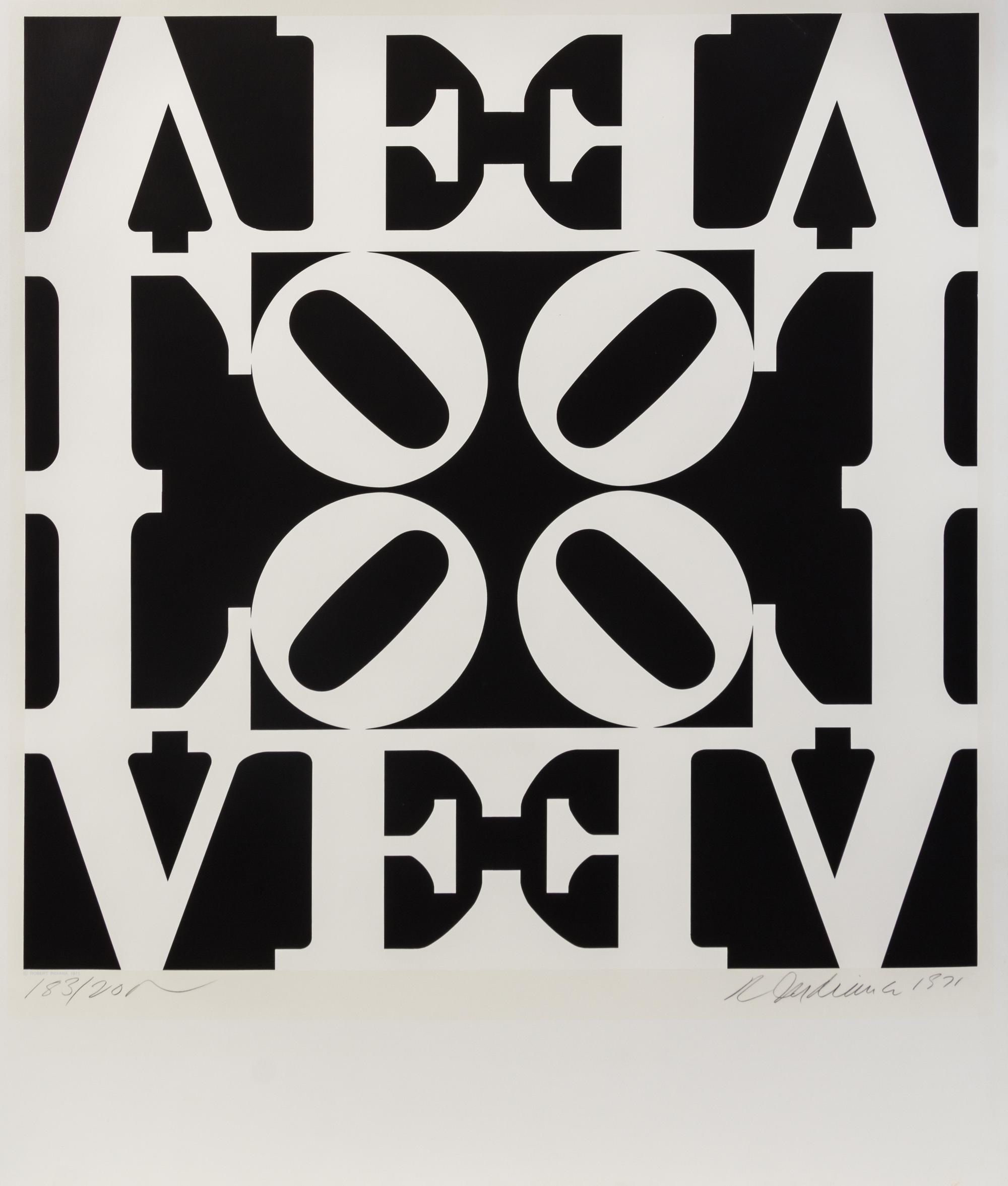 Robert Indiana, (American, b. 1928), Black and White Love (title page from Decade), 1971