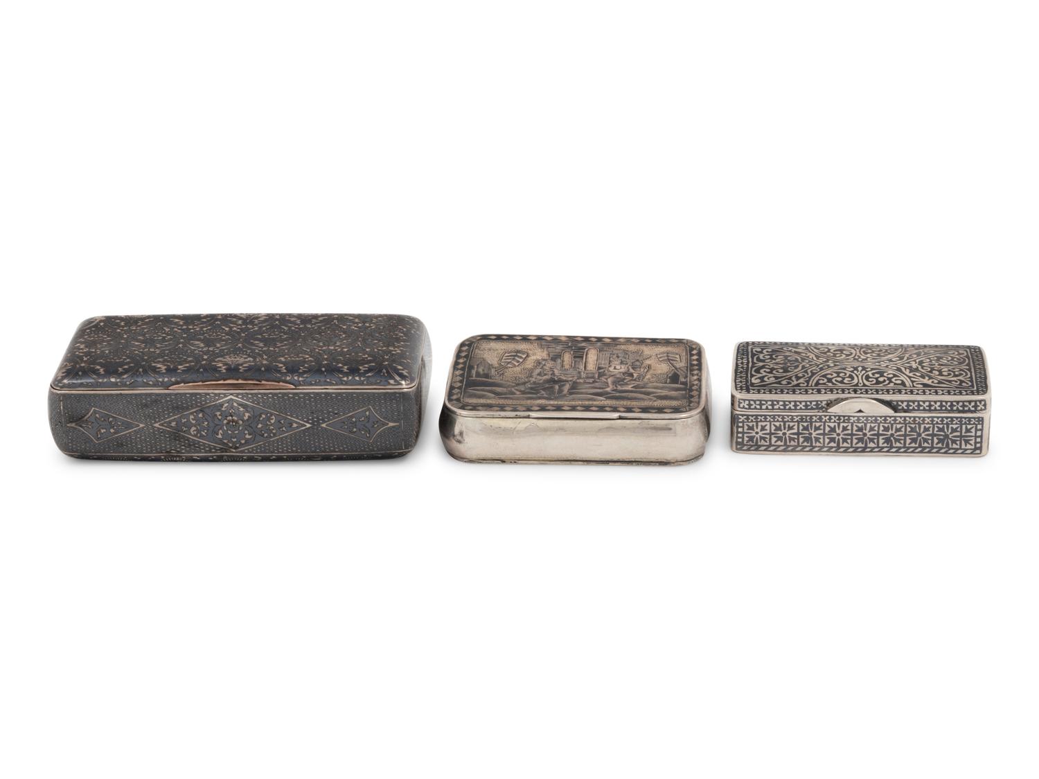 Two Russian Niello Silver Snuff Boxes