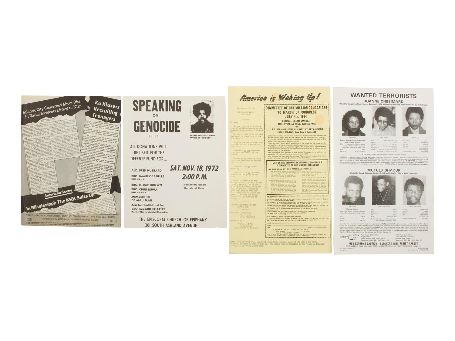 [CIVIL RIGHTS]. A group of 7 flyers and posters involving the Black Panthers and other Civil Rights activists. Ca 1960s-1970s.
