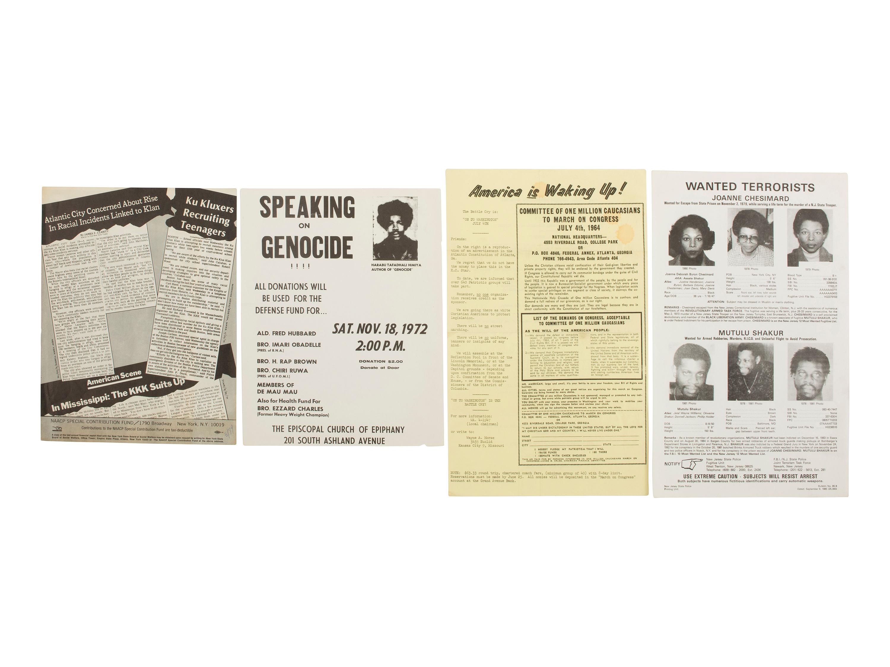[CIVIL RIGHTS]. A group of 7 flyers and posters involving the Black Panthers and other Civil Rights activists. Ca 1960s-1970s.