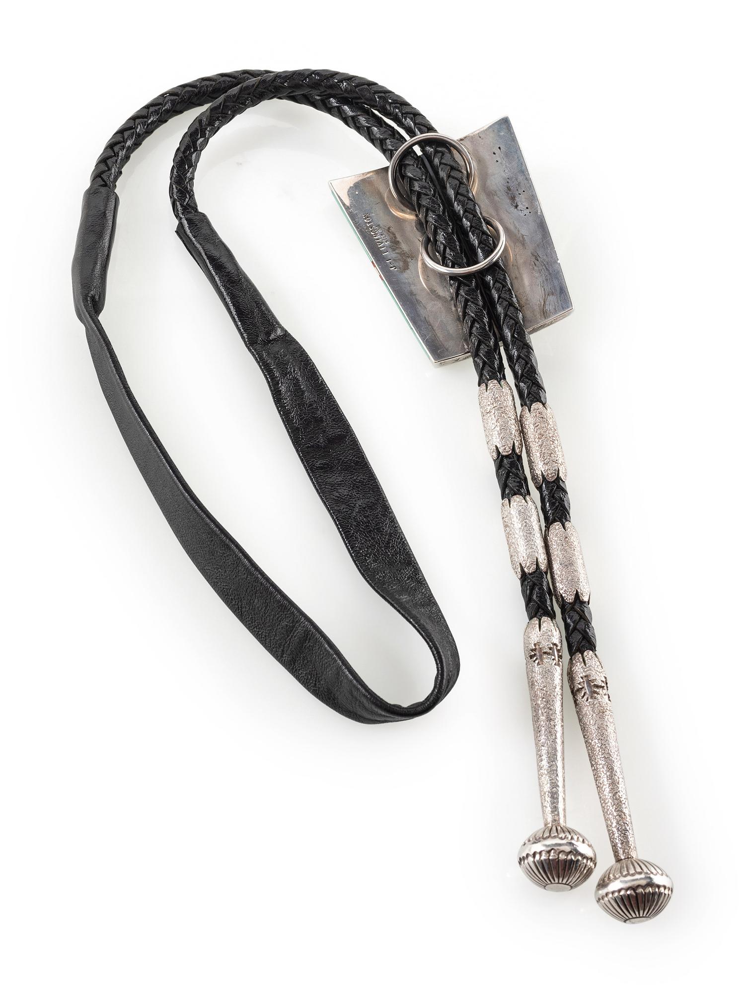 Sterling Silver and Mosaic Inlay Bolo Tie, with Rainbow Man and 14K Gold Accents
