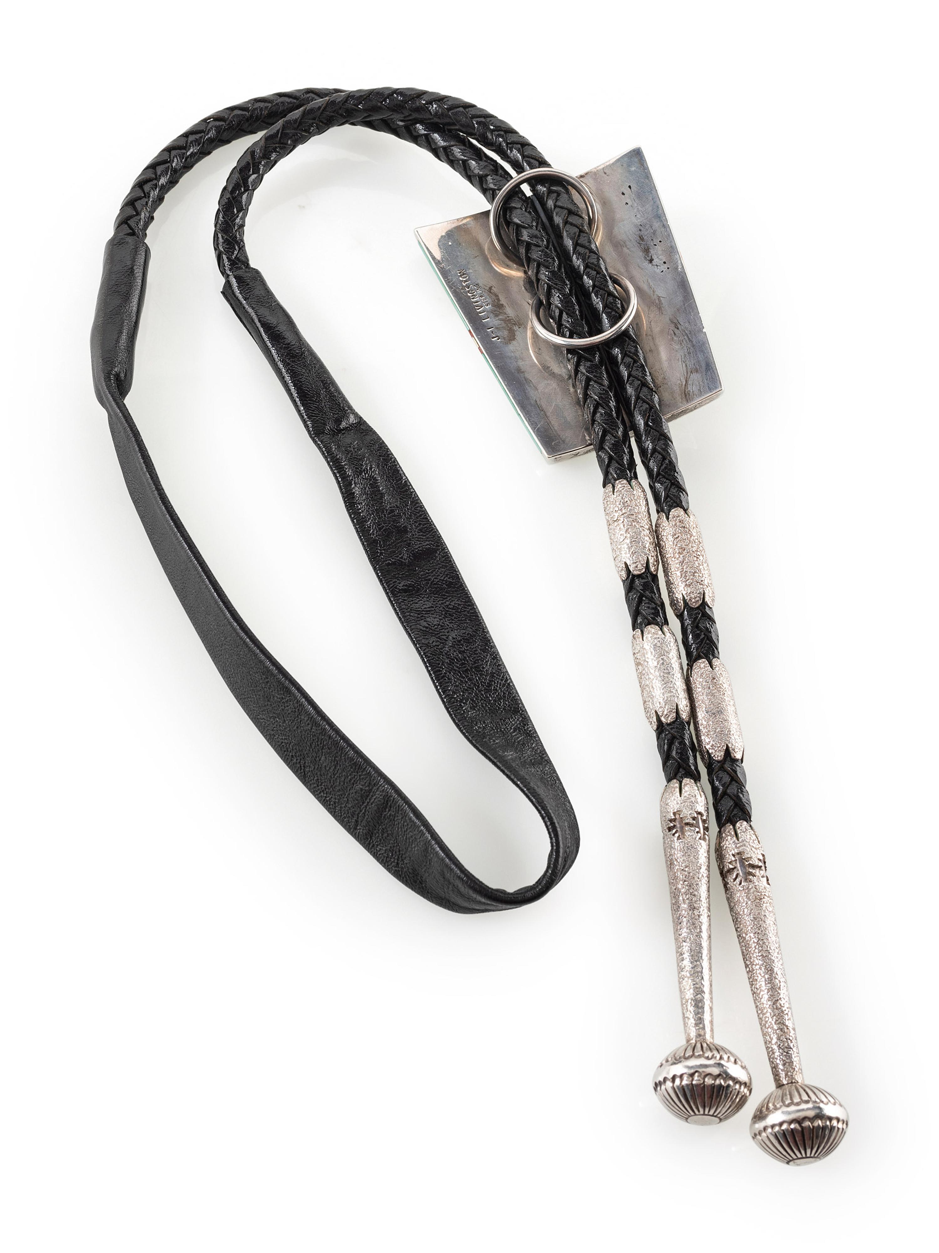 Sterling Silver and Mosaic Inlay Bolo Tie, with Rainbow Man and 14K Gold Accents