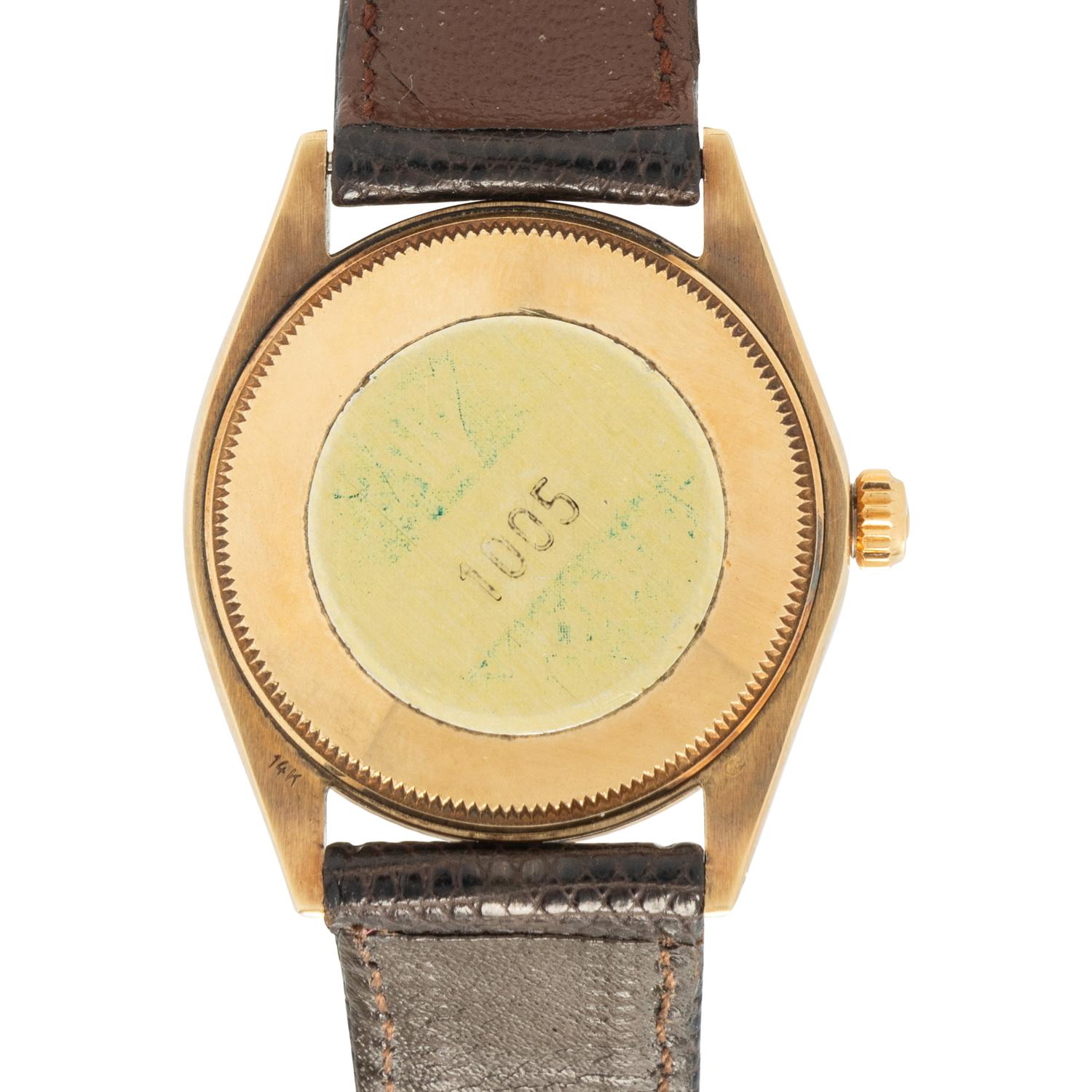 ROLEX, REF. 1005 14K YELLOW GOLD 'OYSTER PERPETUAL' WATCH WITH ROLEX BUCKLE