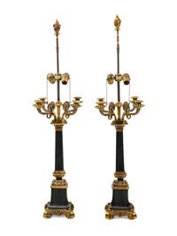 A Pair of Empire Style Four-Light Candelabra Mounted as Lamps