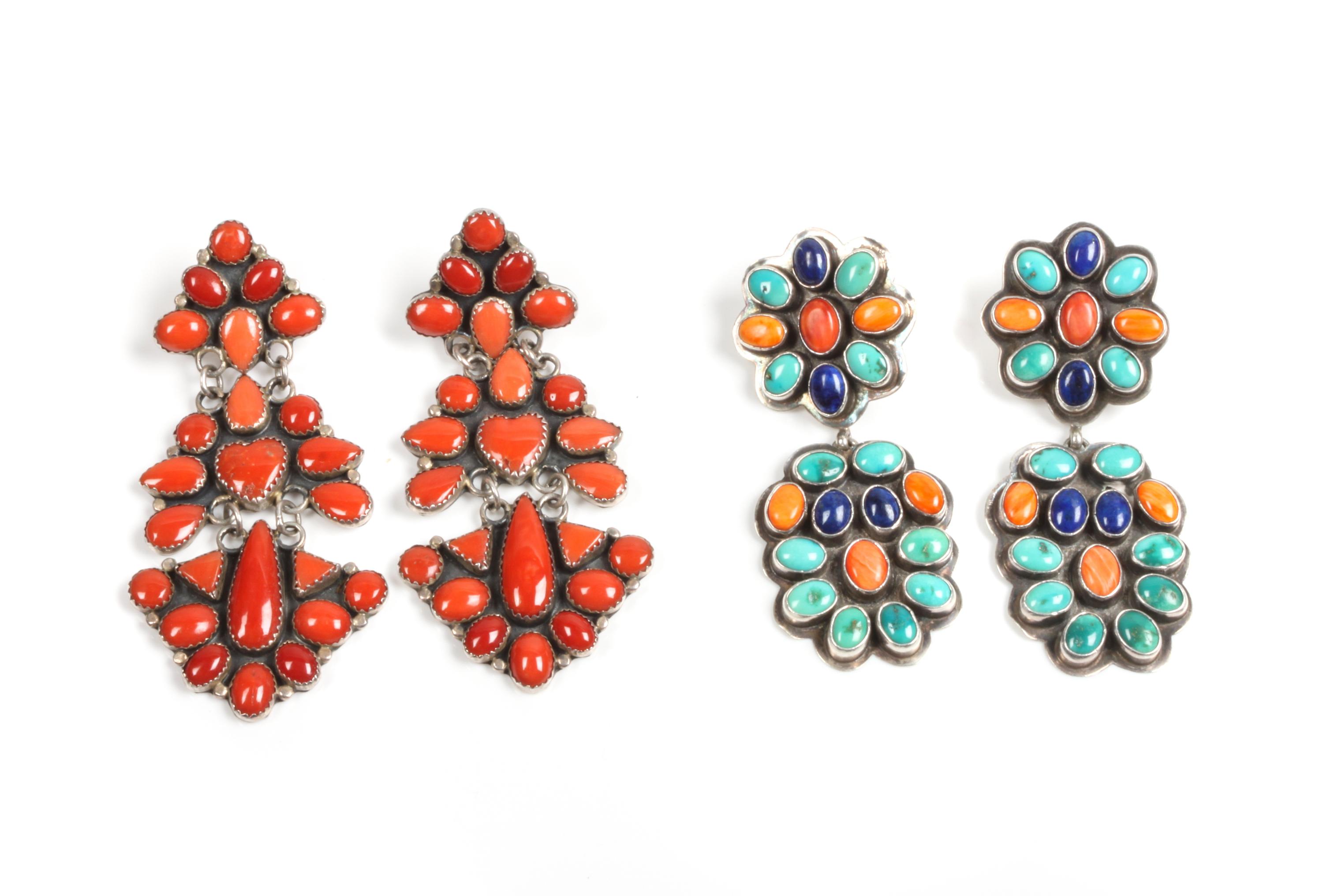 Six Pairs of Southwestern Earrings Length of longest 3 1/2 inches