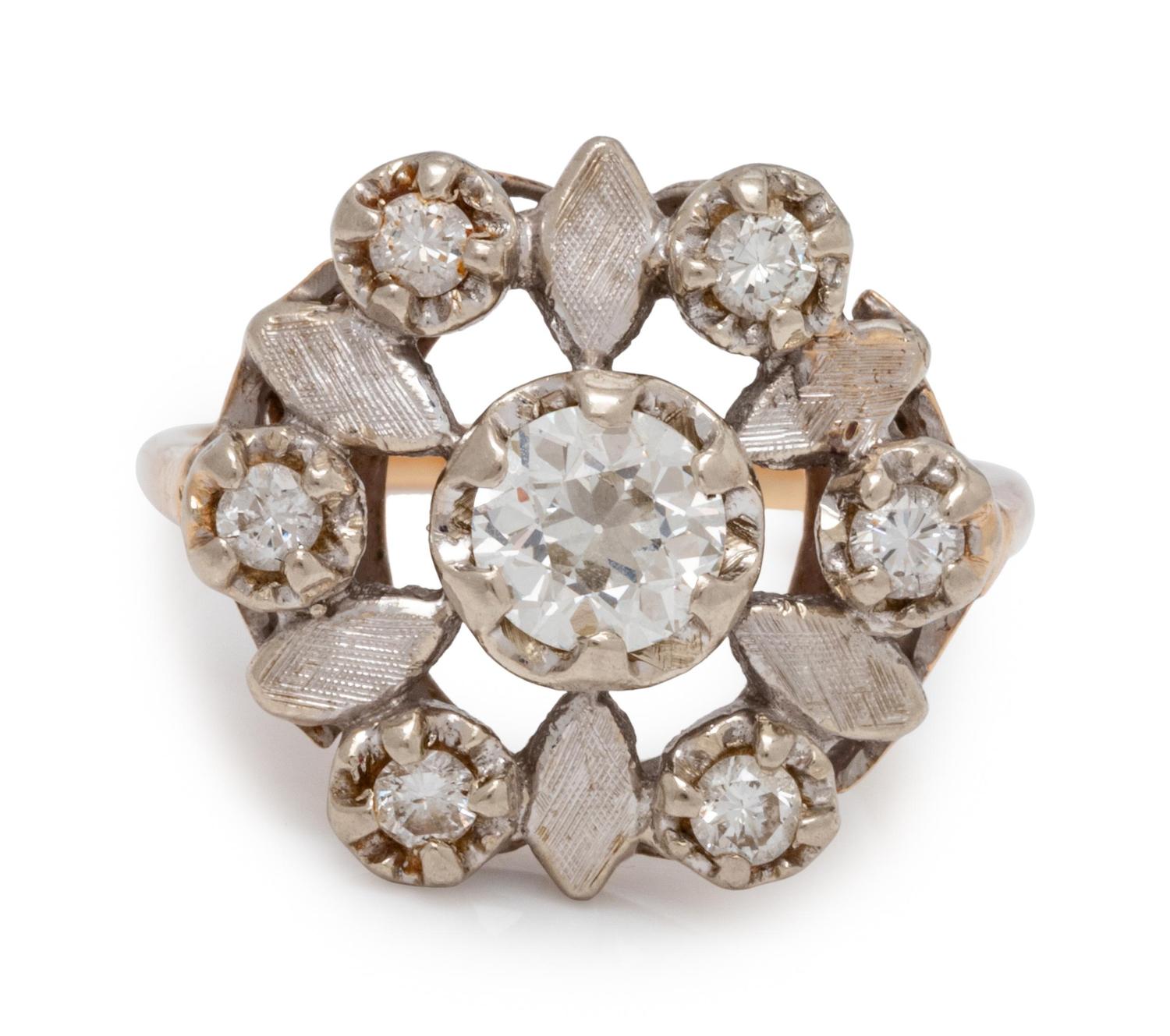 A 14 Karat Bicolor Gold and Diamond Ring,