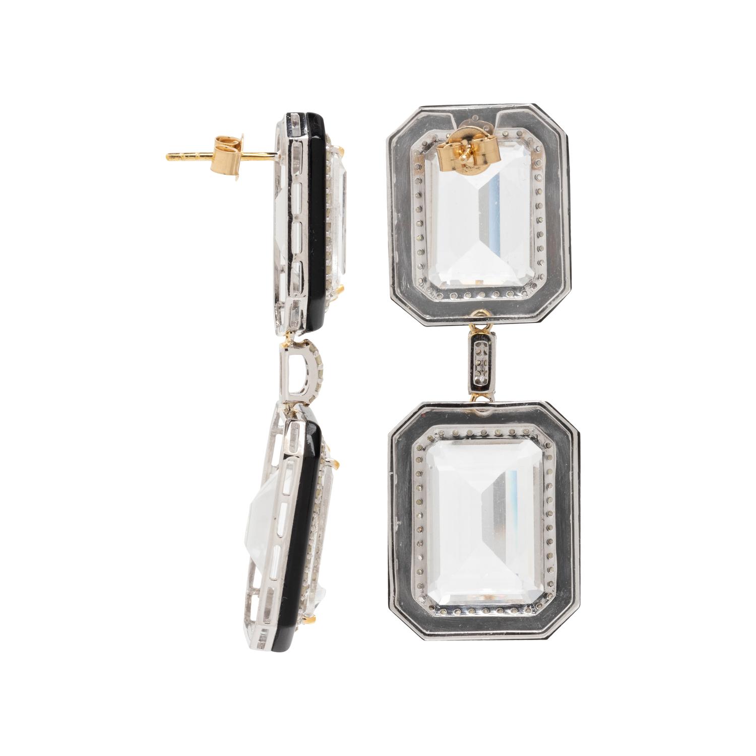 ROCK CRYSTAL, ONYX AND DIAMOND EARRINGS