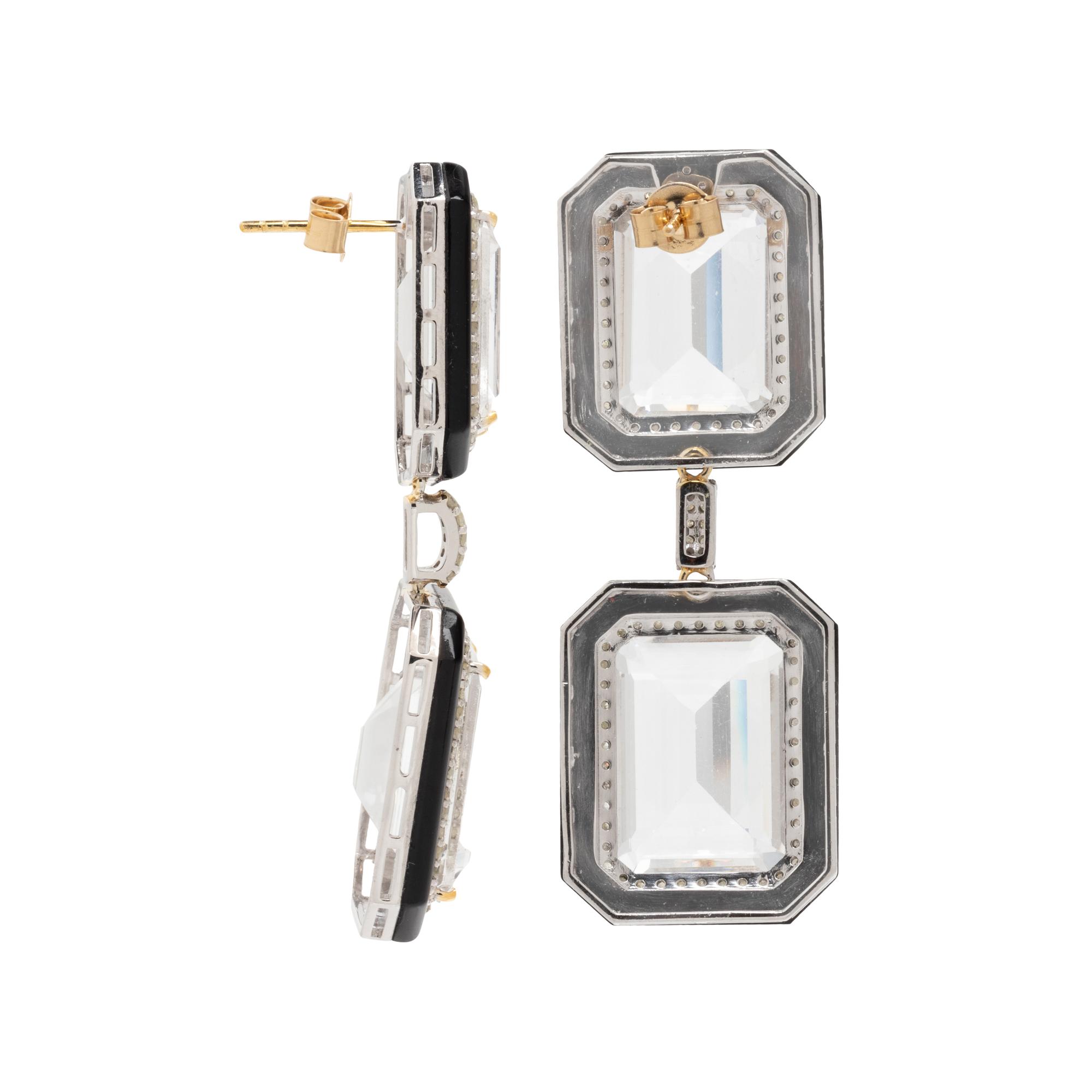 ROCK CRYSTAL, ONYX AND DIAMOND EARRINGS