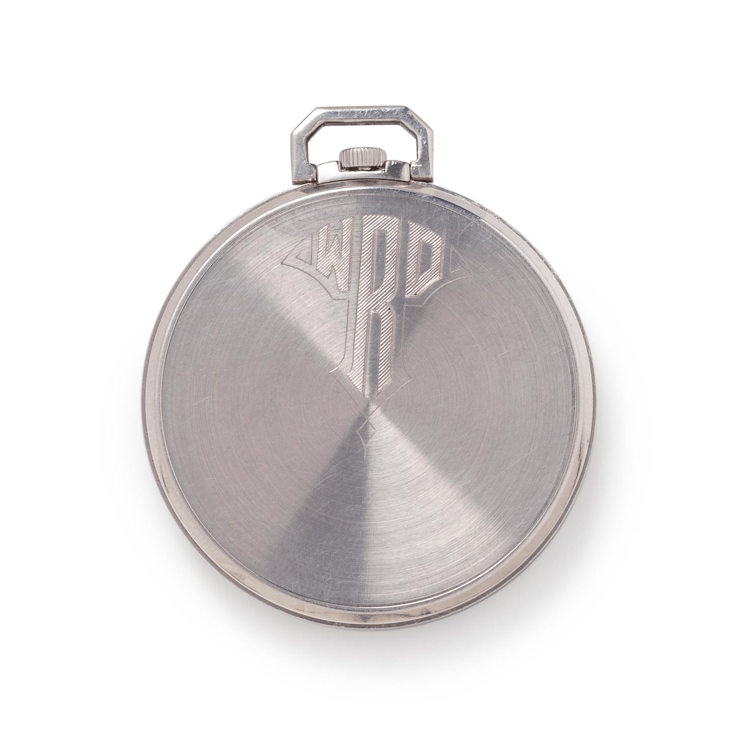 PATEK PHILIPPE, ART DECO, PLATINUM AND DIAMOND OPEN FACE POCKET WATCH