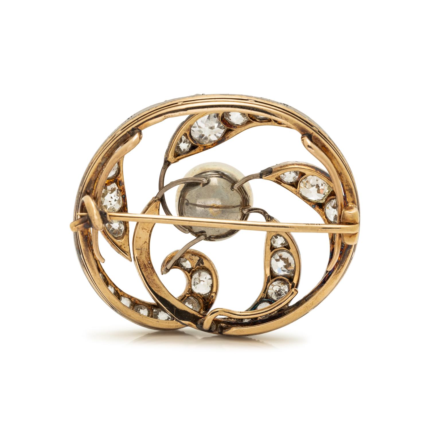KOCH, BELLE ÉPOQUE, CULTURED PEARL AND DIAMOND BROOCH